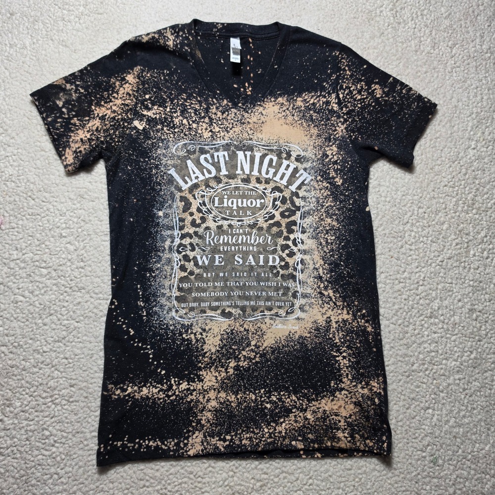 Southern Swank Morgan Wallen Last Night Bleached Graphic Tee Black V-Neck Small